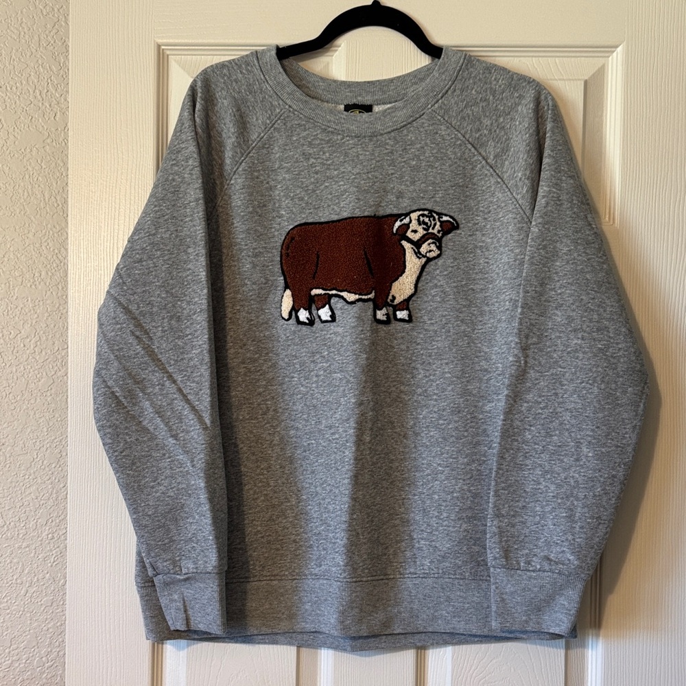 Athletic Works Gray Crewneck Sweater with Bull Design